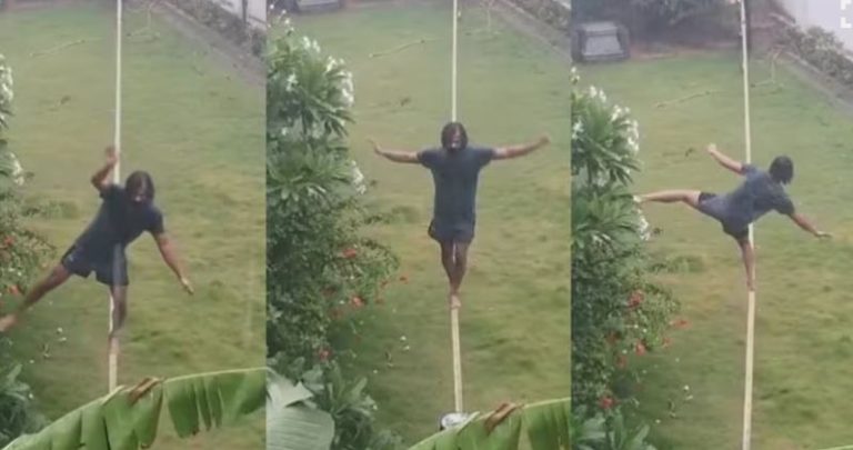 സ്ലാക്ക് ലൈനിലൂടെ നടന്ന് പ്രണവ്