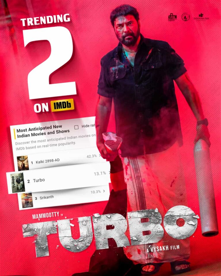 ഐഎംഡിബിയിൽ മോസ്റ്റ് ആന്റിസിപ്പേഡ് ഇന്ത്യൻ മൂവീസിൽ മെഗാസ്റ്റാർ മമ്മൂട്ടിയുടെ ‘ടർബോ’ രണ്ടാംസ്ഥാനത്ത് !