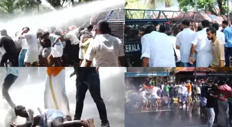 രാഹുലിൽ മാങ്കൂട്ടത്തിലിനെതിരായ ബി.ജെ.പി മാർച്ചിൽ സംഘർഷം; ജലപീരങ്കി പ്രയോ​ഗം