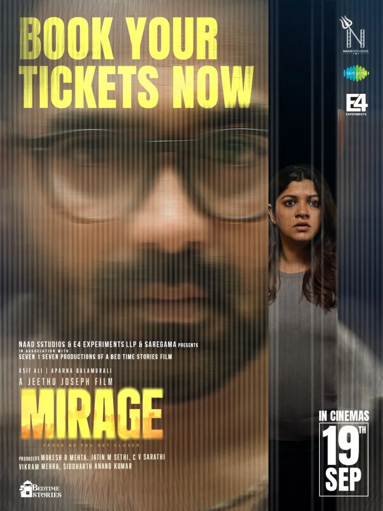 ജീത്തു ജോസഫ് – ആസിഫ് അലി – അപർണ ബാലമുരളി ചിത്രം ‘മിറാഷ്’ അഡ്വാൻസ് ടിക്കറ്റ് ബുക്കിംഗ് ആരംഭിച്ചു; ചിത്രം നാളെ മുതൽ തിയേറ്ററുകളിൽ