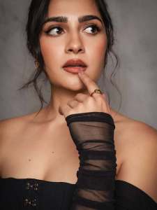 rukmini-vasanth-in-Black-Corset-Off-Shoulder-Midi-Dress-photos-001
