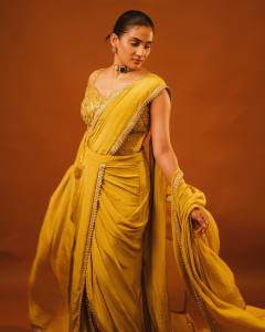 aditi-ravi-in-mustard-yellow-embroidered-ready-to-wear-saree-images