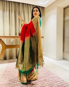 aditi-ravi-in-red-pattu-saree-photos-003