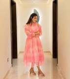 aditi-ravi-in-rose-colour-long-frock-design-from-western-lady-outfit-photos
