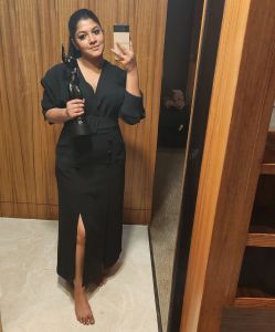 aparna-balamurali-in-Black-Long-Sleeve-Wrap-Style-Dress-002