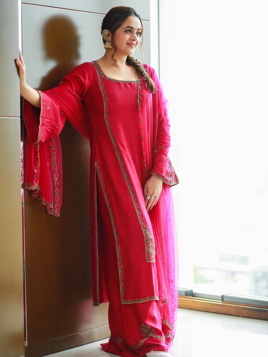 Bhavana In Party Wear Royal Magenta Kurta Set Photos 012 - Kerala9.com