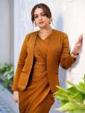 bhavana-actress-in-rich-mustard-brown-symmetrical-tulip-style-draped-dhoti-skirt-dress-photos-013