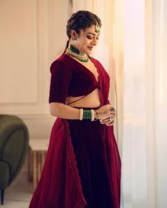 durga-krishna-in-beetroot-colour-velvet-lehenga-dress-photos-004