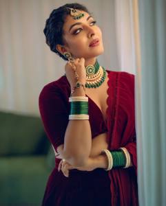 durga-krishna-in-beetroot-colour-velvet-lehenga-dress-photos
