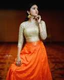 gayathri-suresh-in-orange-skirt-and-top-look