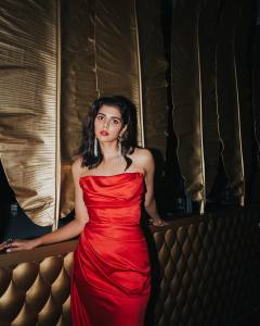 actress-kalyani-priyadarshan-in-red-strapless-bodycon-maxi-dress-002