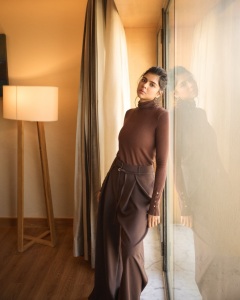 kalyani-priyadarshan-in-coffee-colour-dress-outfit-photos-001