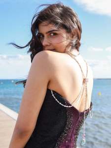 kalyani-priyadarshan-in-fish-cut-bodycon-gown-in-double-colour-shade-photos