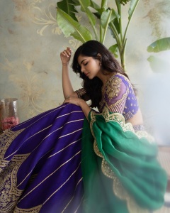 kalyani-priyadarshan-new-photos-in-peacock-blue-and-green-combination-lehenga