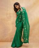 celebrity-kalyani-priyadarshan-in-dark-green-saree-with-green-blouse