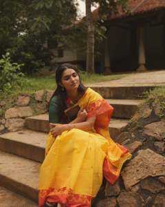 kayadu-lohar-in-yellow-saree-with-green-blouse-photos-007