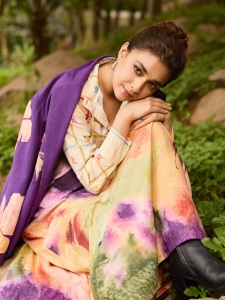 keerthi-suresh-in-Purple-Cotton-Applique-Floral-Trench-Coat-photos