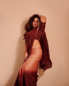 malavika-c-menon-in-saree-two-shade-coffee-colour-latest-photos