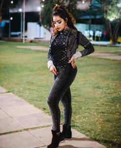 malavika-menon-in-black-Mock-Neck-Ripped-Crop-Tee-Leggings-photos-001