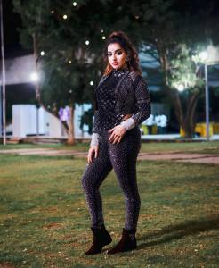 malavika-menon-in-black-Mock-Neck-Ripped-Crop-Tee-Leggings-photos-005