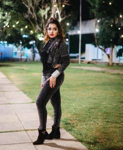 malavika-menon-in-black-Mock-Neck-Ripped-Crop-Tee-Leggings-photos