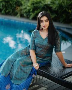 malavika-menon-in-ocean-blue-Banarasi-style-dress-photos