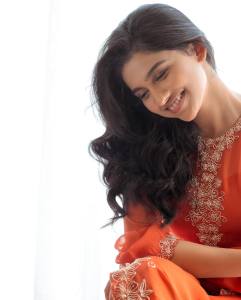 mamitha-baiju-in-orange-colour-full-length-party-wear-dress-photos-004