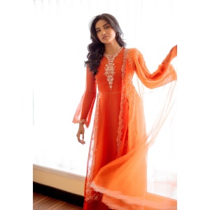mamitha-baiju-in-orange-colour-full-length-party-wear-dress-photos-006