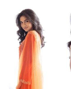 mamitha-baiju-in-orange-colour-full-length-party-wear-dress-photos