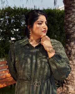 manjima-mohan-in-beans-green-colour-full-length-frock-design-photos-001