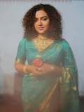 mareena-michael-kurisingal-in-Blue-Silk-Mix-Saree-with-blouse-design-photo-006