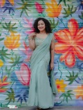 mareena-michael-kurisingal-in-sky-colour-party-wear-saree-with-styling-look-photos-005