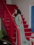 mareena-michael-kurisingal-in-sky-colour-party-wear-saree-with-styling-look-photos-007