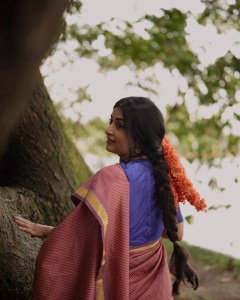 meera-jasmin-in-Handloom-Cotton-Saree-with-a-small-red-and-blue-check-creating-a-dual-toned-with-solid-royal-blue-short-sleeved-cotton-blouse-classic-neckline-photos-012
