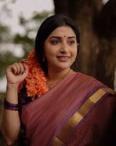 meera-jasmin-in-Handloom-Cotton-Saree-with-a-small-red-and-blue-check-creating-a-dual-toned-with-solid-royal-blue-short-sleeved-cotton-blouse-classic-neckline-photos-015