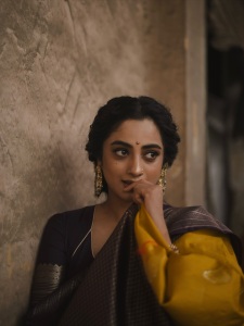 namitha-pramod-in-mango-yellow-saree-with-coffee-colour-blouse-photos-004