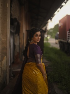 namitha-pramod-in-mango-yellow-saree-with-coffee-colour-blouse-photos-005