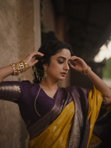 namitha-pramod-in-mango-yellow-saree-with-coffee-colour-blouse-photos-008