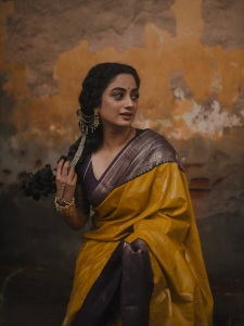 namitha-pramod-in-mango-yellow-saree-with-coffee-colour-blouse-photos