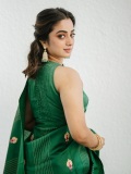 namitha-pramod-in-rich-emerald-green-fabric-with-a-subtle-sheen-characteristic-of-fine-silk-saree-Paired-with-a-matching-sleeveless-round-neck-blouse-photos