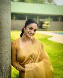 namitha-pramod-in-golden-colour-saree-and-trending-earrings-photos-004