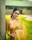 namitha-pramod-in-golden-colour-saree-and-trending-earrings-photos