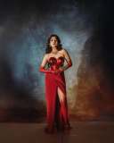 nandana-varma-in-red-Satin-Ruched-Wrap-Tube-Prom-Dress-photos-001