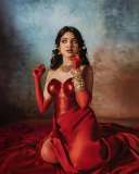 nandana-varma-in-red-Satin-Ruched-Wrap-Tube-Prom-Dress-photos-002