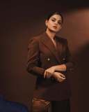 nikhila-vimal-in-coffee-brown-blazer-coat-pant-photo-001