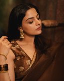 nikhila-vimal-in-lightweight-chocolate-brown-saree-with-sleeveless-blouse-001