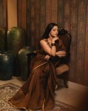 nikhila-vimal-in-lightweight-chocolate-brown-saree-with-sleeveless-blouse-006