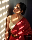 Nikhila-Vimal-latest-photos-in-cherry-red-Saree-001