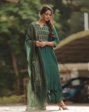 nikhila-vimal-in-Bottle-Green-Chanderi-Silk-Set-churidar