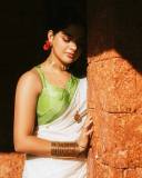 nikhila-vimal-new-pic-in-kerala-saree-with-light-green-border-and-blouse